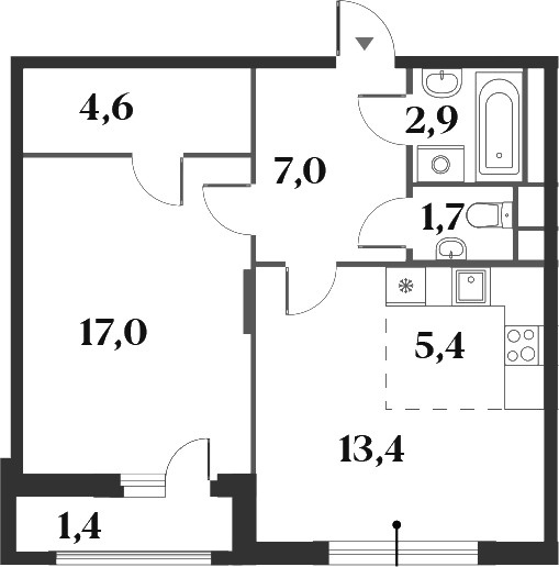 Планировка — Миниполис 8 Кленов, 2-комн., 52 м²