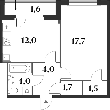 Планировка — Миниполис 8 Кленов, 1-комн., 41 м²