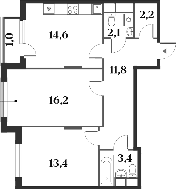 Планировка — Миниполис 8 Кленов, 2-комн., 64 м²