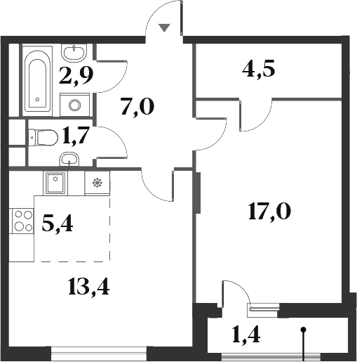 Планировка — Миниполис 8 Кленов, 2-комн., 52 м²