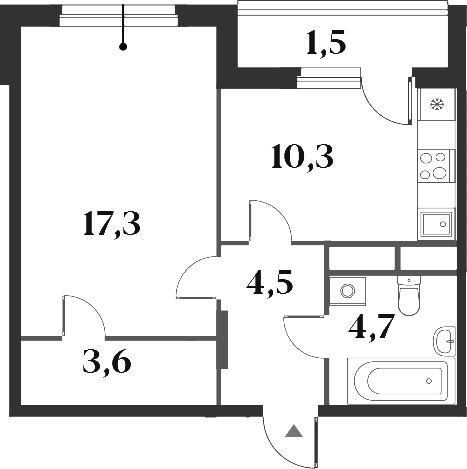 Планировка — Миниполис 8 Кленов, 1-комн., 40 м²