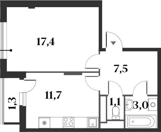 Планировка — Миниполис 8 Кленов, 1-комн., 41 м²
