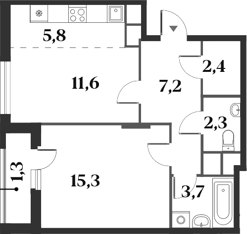 Планировка — Миниполис 8 Кленов, 2-комн., 48 м²
