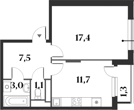Планировка — Миниполис 8 Кленов, 1-комн., 41 м²
