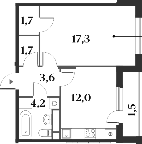 Планировка — Миниполис 8 Кленов, 1-комн., 41 м²