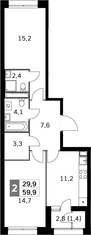Планировка — Sky Garden, 2-комн., 59 м²