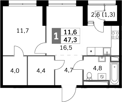 Планировка — Sky Garden, 2-комн., 46 м²