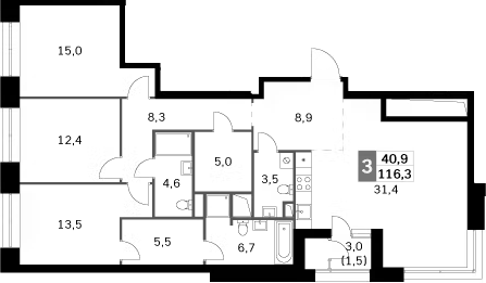 Планировка — Sky Garden, 4-комн., 115 м²