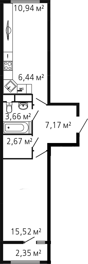 Планировка — Миниполис Рафинад, 2-комн., 46 м²