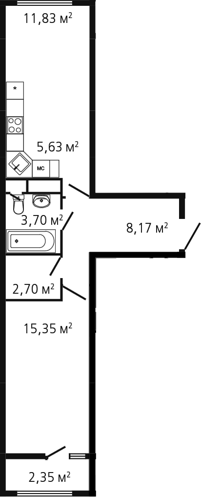 Планировка — Миниполис Рафинад, 2-комн., 47 м²