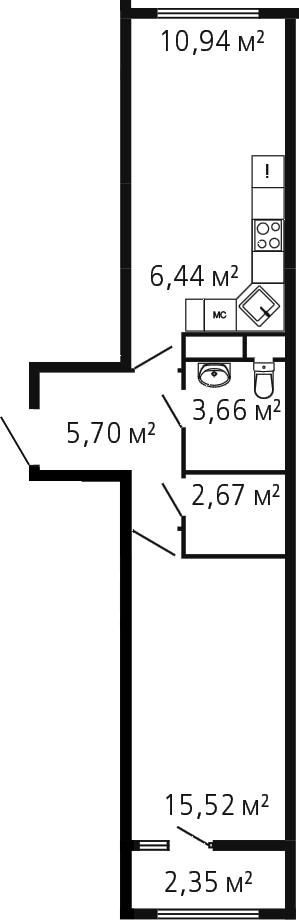 Планировка — Миниполис Рафинад, 2-комн., 45 м²