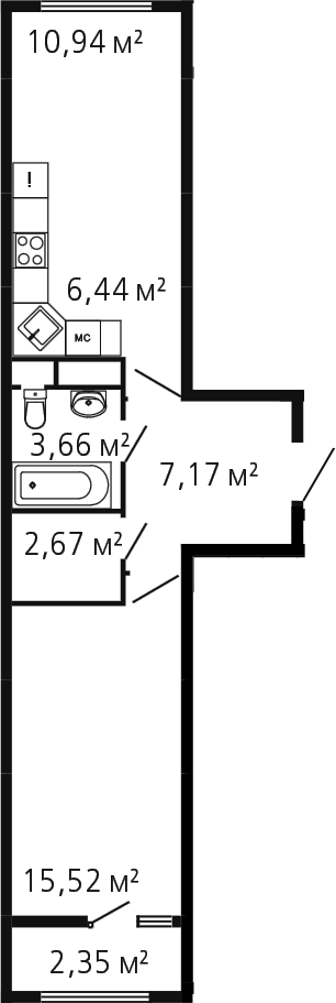 Планировка — Миниполис Рафинад, 2-комн., 46 м²
