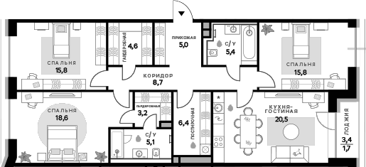 Планировка — СберСити, 3-комн., 109 м²