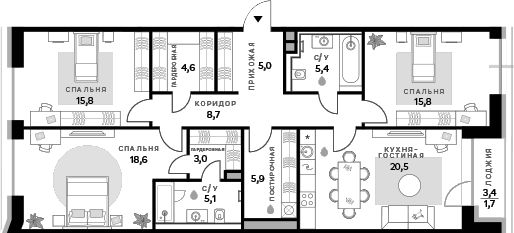 Планировка — СберСити, 3-комн., 108 м²