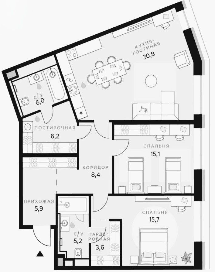 Планировка — СберСити, 2-комн., 97 м²
