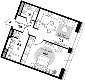 Планировка — СберСити, 2-комн., 49 м²