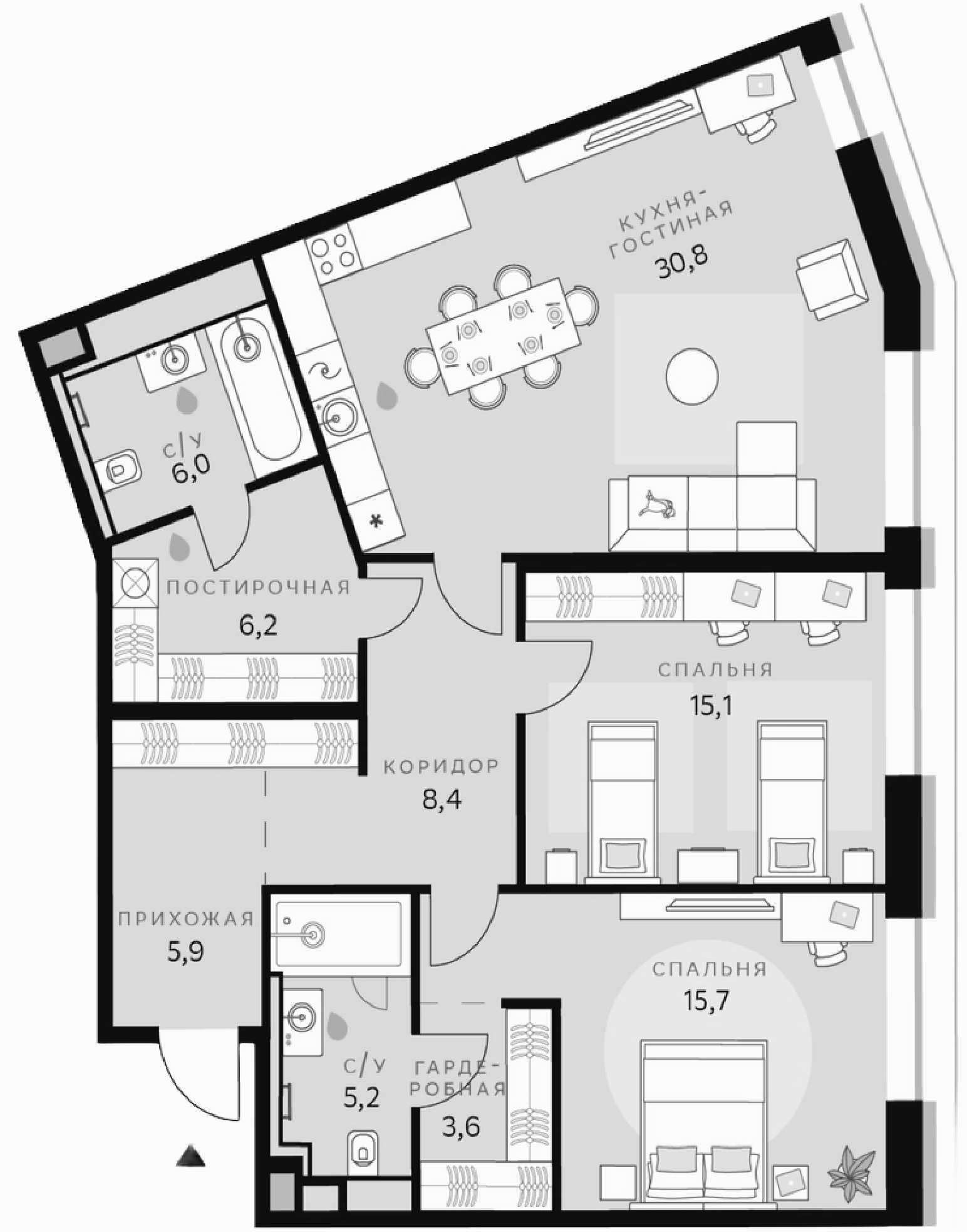Планировка — СберСити, 2-комн., 96 м²
