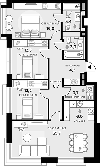 Планировка — СберСити, 4-комн., 99 м²