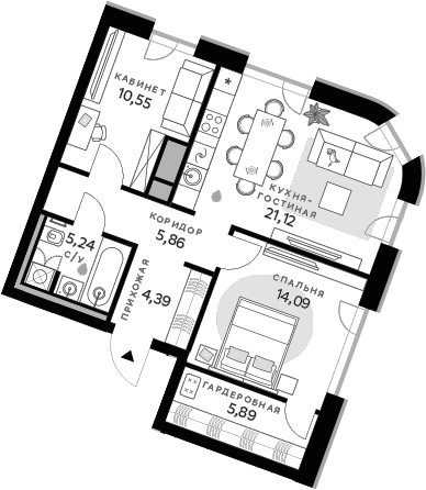 Планировка — СберСити, 2-комн., 67 м²