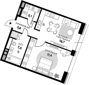 Планировка — СберСити, 1-комн., 48 м²