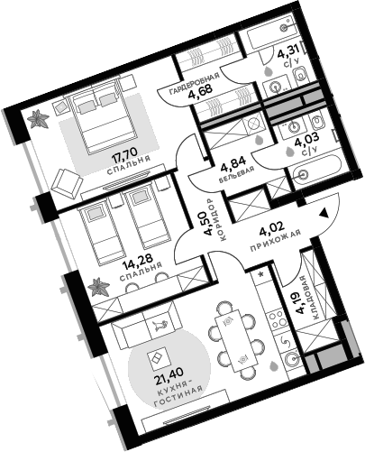 Планировка — СберСити, 2-комн., 84 м²