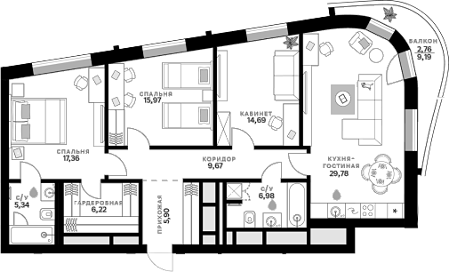 Планировка — СберСити, 3-комн., 112 м²