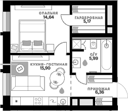Планировка — СберСити, 1-комн., 48 м²