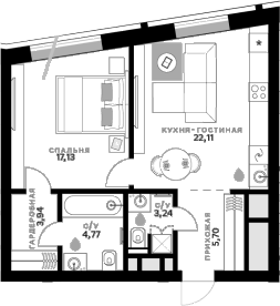 Планировка — СберСити, 1-комн., 57 м²