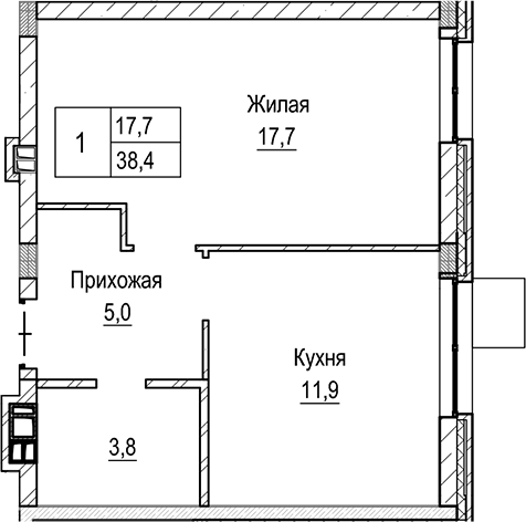 Планировка — Лесная Отрада, 1-комн., 38 м²