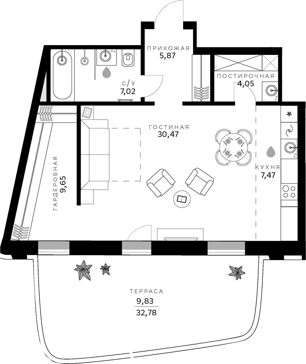 Планировка — СберСити, Студия, 65 м²