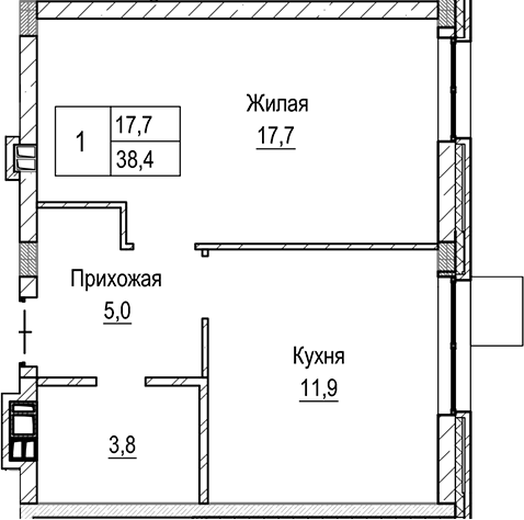 Планировка — Лесная Отрада, 1-комн., 38 м²