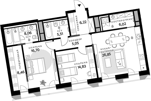 Планировка — СберСити, 2-комн., 98 м²