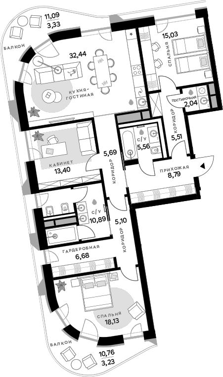 Планировка — СберСити, 4-комн., 129 м²