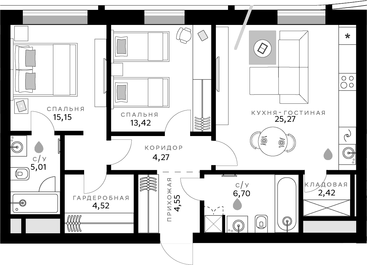 Планировка — СберСити, 2-комн., 81 м²