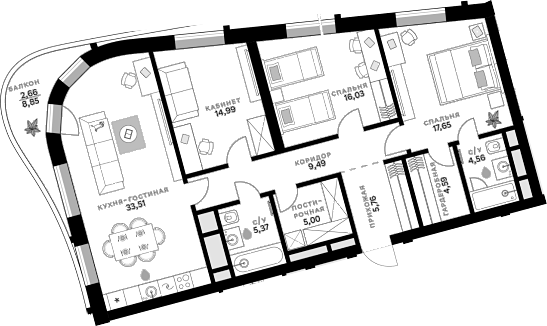 Планировка — СберСити, 4-комн., 117 м²