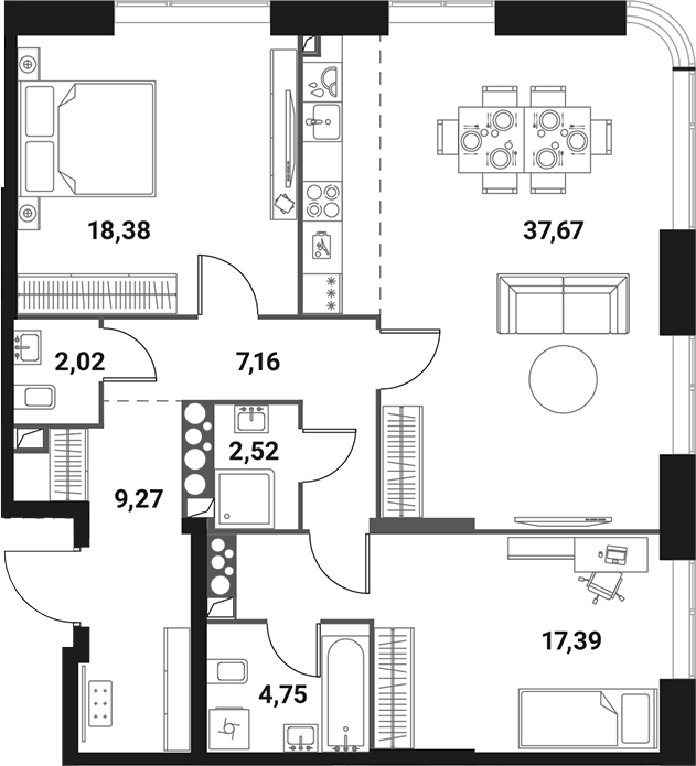 Планировка — Инноватор, 3-комн., 99 м²