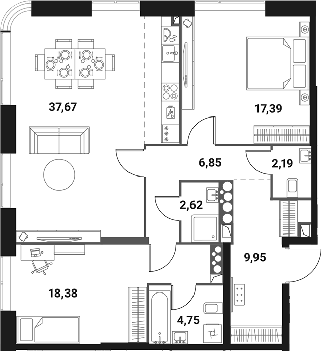 Планировка — Инноватор, 3-комн., 100 м²