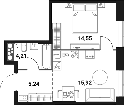 Планировка — Инноватор, 2-комн., 40 м²