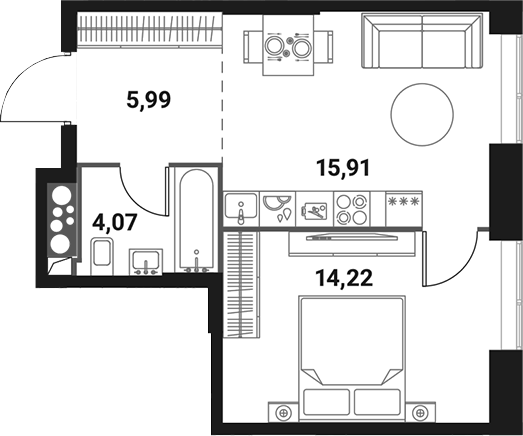 Планировка — Инноватор, 2-комн., 40 м²