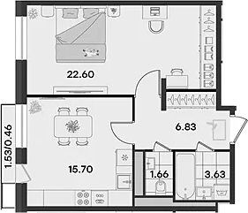 Планировка — Театральный, 1-комн., 50 м²