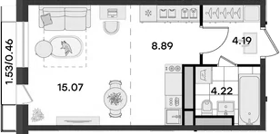 Планировка — Театральный, Студия, 32 м²