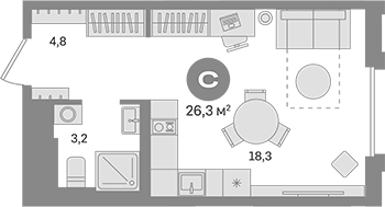 Планировка — Квартал Герцена, Студия, 26 м²