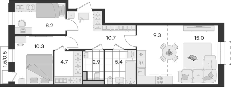 Планировка — Театральный, 3-комн., 67 м²