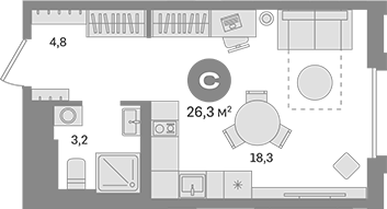 Планировка — Квартал Герцена, Студия, 26 м²
