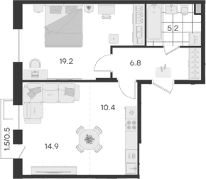 Планировка — Театральный, 2-комн., 57 м²