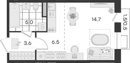 Планировка — Театральный, Студия, 30 м²