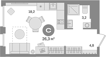 Планировка — Квартал Герцена, Студия, 26 м²