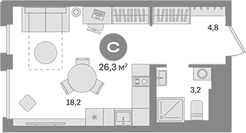 Планировка — Квартал Герцена, Студия, 26 м²