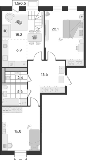 Планировка — Театральный, 4-комн., 121 м²