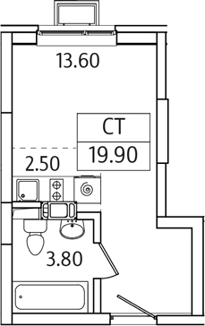 Планировка — Видный Берег 2.0, Студия, 20 м²